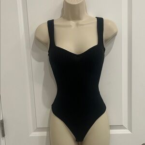 Black Ribbed Bodysuit